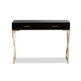 thumbnail image 4 of Baxton Studio Carville Table Console Moderne et Contemporaine à 2 Tiroirs, Rembourrée en Similicuir Brun Foncé, Finition Dorée, 4 of 4