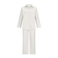 thumbnail image 4 of Timegard Cotton Linen Outfits for Women Button up Long Sleeve Collared Plus Size Tops with Pockets Wide Leg Pants Sets, 4 of 6