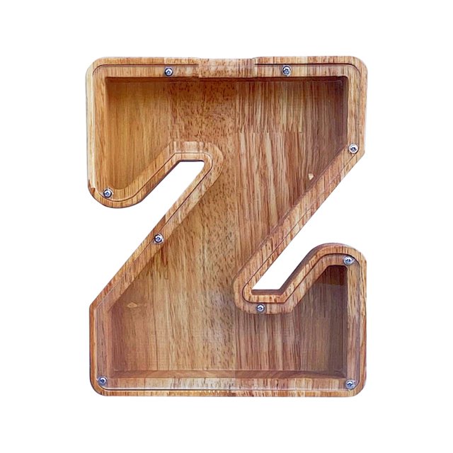 Wooden English Letter Savings Can with Transparent Glass Front for Coin Storage
