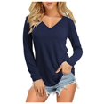thumbnail image 1 of Blouse à Manches Longues pour Femmes Dame Mode Haut pour Femmes Couleur Unie Ample à Manches Longues Col en V Blouse Décontractée, 1 of 1