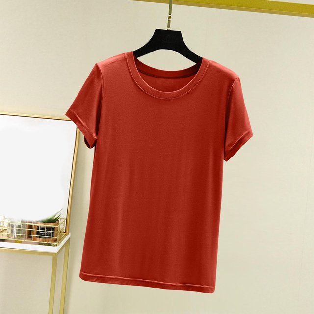 Weiqiqre T-Shirt à Col Rond pour Femme à Manches Courtes Ajusté T-Shirt Mince Uni Haut de Pyjama Pyjama à Manches Courtes