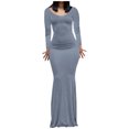 thumbnail image 2 of EQWLJWE Robes Moulantes pour Femmes Élégantes Col Rond Ajusté Manches Longues Aguichant sous-Couche Robe Nuisette, 2 of 6