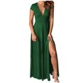 thumbnail image 1 of DPTALR Robe de Soirée pour Femmes à Manches Courtes, Col en V Profond, Jupe Longue, Couleur Unie, Fente Haute, pour Grandes Occasions, 1 of 4