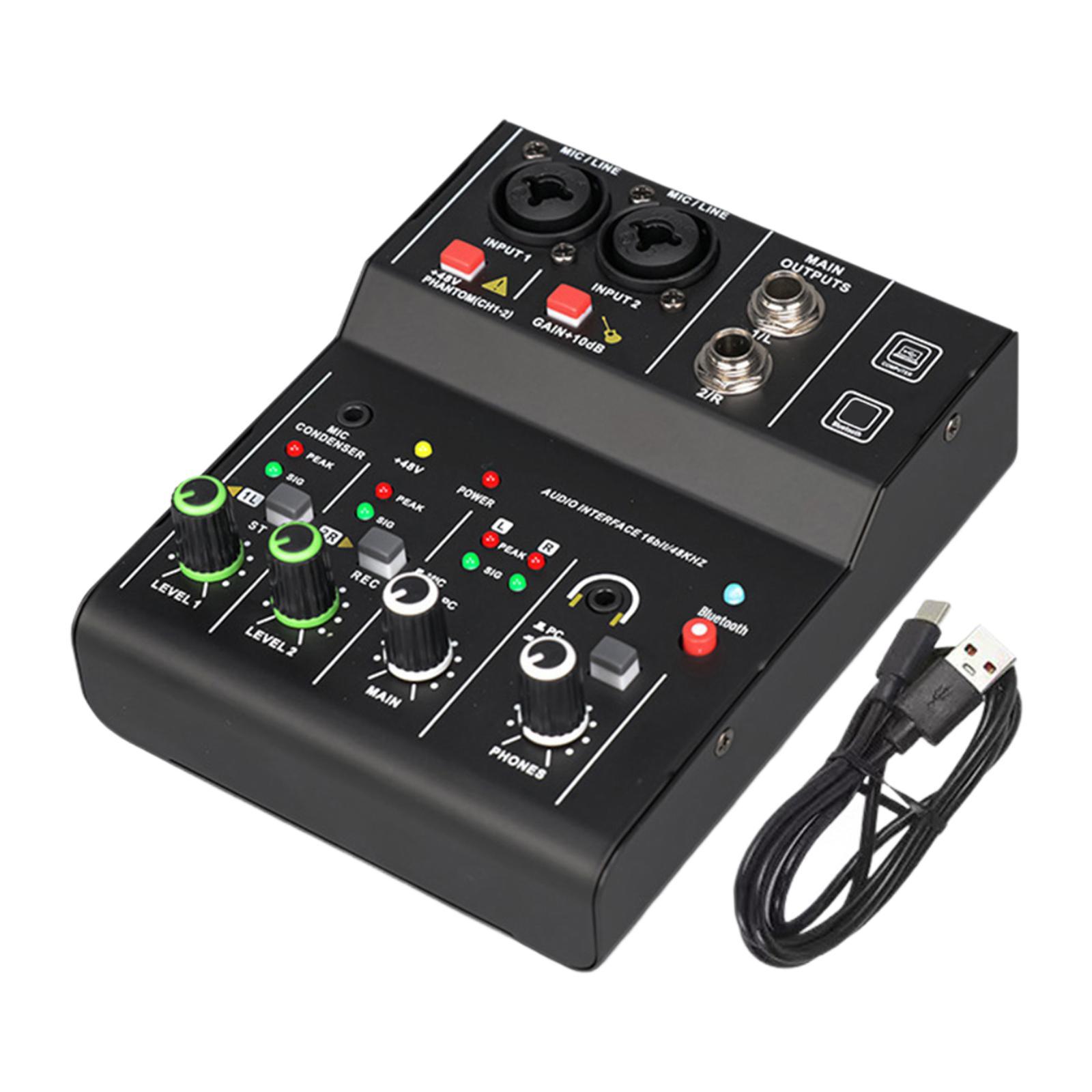 HILABEE Interface Audio 48V Phantom Power Mixeur Audio 2 Canaux pour Studio d'Enregistrement Noir