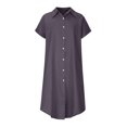 thumbnail image 4 of SMihono Robe Bohème d'Été pour Femmes Grande Taille Mode Décontractée pour Femmes Col à Revers Couleur Unie Robe Chemise à Manches Courtes Robe en Denim, 4 of 9