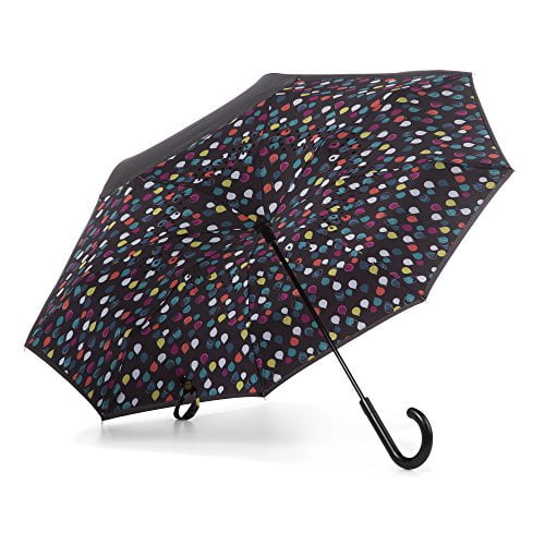 The totes InBrella Reverse Close Umbrella, Raindrops, One Size, Inbrella Reverse Auto Close Stick Umbrella With J Hook, Wind & Rainproof