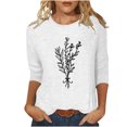 thumbnail image 1 of HKEJIAOI Chandail à Col Rond pour Femmes, Manches 3/4, T-Shirts Graphiques Mignons avec Fleurs, Haut d'Été Décontracté, A-Blanc P, 1 of 4
