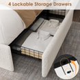 thumbnail image 4 of Bingirl Full-Size Boucle Bed Frame featuring LED Lights, Charging Station, 4 Storage Drawers, Storage Headboard, No Box Spring Needed, Easy to Assemble, White, 4 of 7