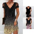 thumbnail image 3 of fastboy Robe Courte à Manches Courtes Imprimée Col en V pour Femmes Robe Décontractée Soirée École Fiançailles Mariage d'Été Fête d'Anniversaire Or 3TG, 3 of 5