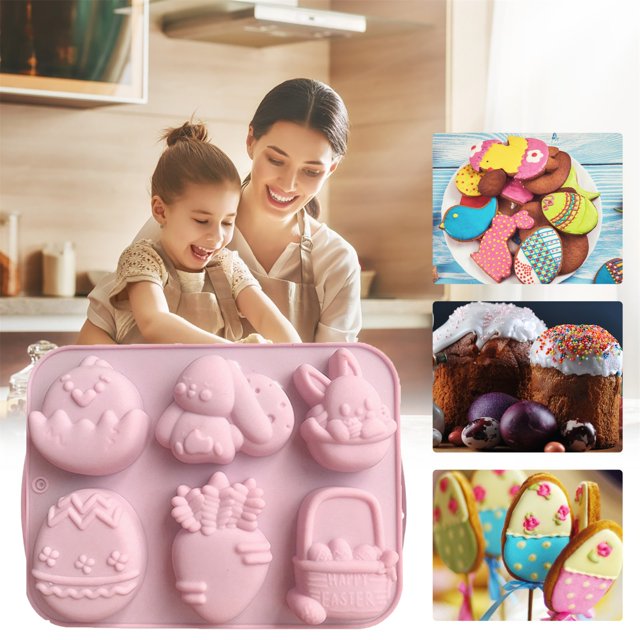 Oleegame 1PC Cookie Mold Easter Rabbit Egg Silicone Cake Chocolate Cake Baking Abrasive Pink
