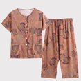 thumbnail image 1 of Wolfast Ensemble de Pyjama Court en Soie pour Femmes Été Décontracté Deux Pièces Pyjama Manches Courtes Col Rond Haut/chemise Ensemble Coton Soie Grande Taille Confortable Respirant Cardigan Bouton Poche, 1 of 9