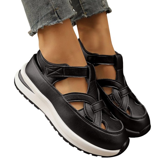 Espadrilles Mode Épaisses à Plateforme pour Femmes Tendance Printemps Été Ajourées à Bout Fermé Sandales de Marche Chaussures