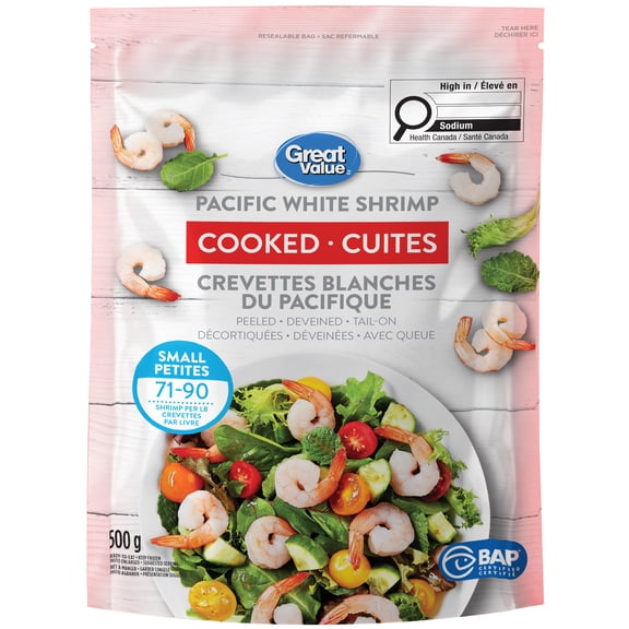Great Value Crevettes 71/90 Blanches du Pacifique Cuites 500 g (1.1 lb)