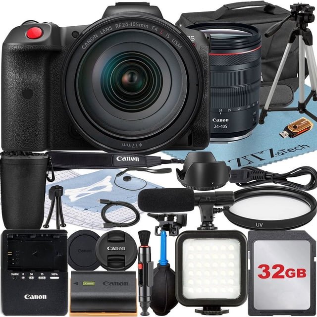 Canon EOS R5 C Appareil Photo de Cinéma Sans Miroir avec Objectif RF 24-105mm + Carte Mémoire 32 Go + Étui + Flash LED + Ensemble d'Accessoires ZeeTech