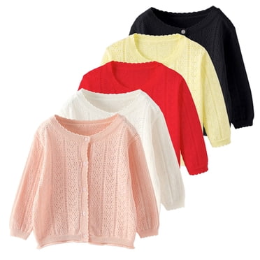 Hinvhai Cardigan pour Enfants Liquidation Cardigan en Tricot Ajouré pour Tout-Petites Filles Chandail Jaune 18 Mois