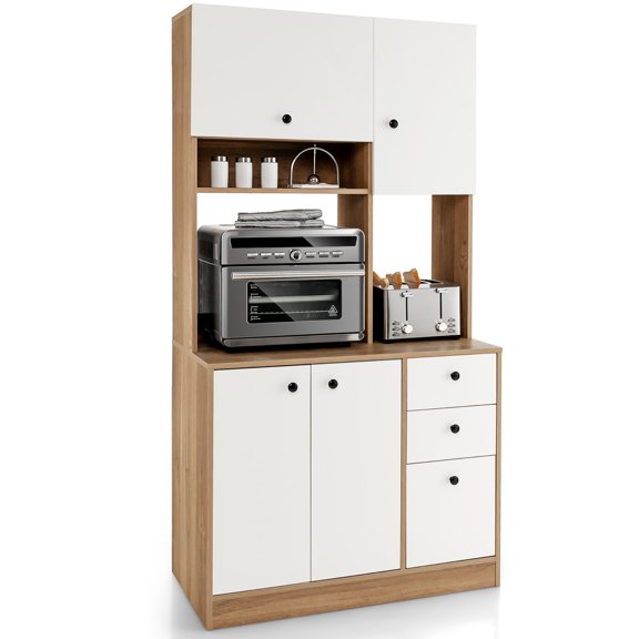 Costway 71" Tall Kitchen Pantry Buffet Hutch Freestanding Storage Cabinet 4 Doors White