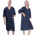 thumbnail image 2 of Women‘s Zipper Robes 3/4 Sleeve Zip Front Robe Knee Length Lightweight Housecoats with Pockets, 2 of 9