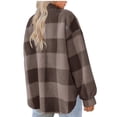 thumbnail image 5 of Timegard Womens Jacket Plus Size Plaid Stand Collar Button down Fleece Hooded Jacket Winter Fuzzy Warm Coat, 5 of 5
