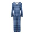 thumbnail image 4 of Timegard Pajamas Sets for Women 2 Piece Stripted Long Sleeve V Neck Ruched Top and Pants Fall Pjs Outfits, 4 of 5