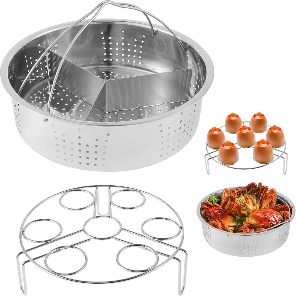 EASTIN Steamer Basket Fast Steaming Grid Baskets Divider with Egg Steam Rack Trivet Stainless Steel Compatible with Instant Pot 5  6 QT Electric Pressure Cooker