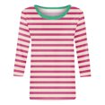 thumbnail image 5 of Annhoo Hauts d'Automne pour Femmes 2025 Mode Manches 3/4 Col Ras du Cou Chandails à Enfiler Chemises Décontractées Confort Blouses à Rayures Imprimées, 5 of 5