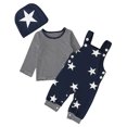 thumbnail image 1 of Toddler Boy Star Print Pattern Long Sleeve Overalls Clothes Hat Three-piece Sute, 1 of 9