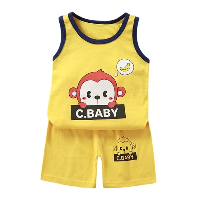 Hiiyo Infant Boys Summer Outfits Cartoon Print Soft Tank Top & Shorts Set, Sizes 9-18M