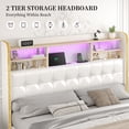 thumbnail image 4 of SIBEDS Full Bed Frame with Wingback Storage Headboard, Upholstered Platform Bed with LED Lights and 2 Storage Drawers, Charging Station, PU White, 4 of 9