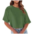thumbnail image 1 of BVOFAR Women's Casual Half Sleeve T-Shirts Drop Shoulder Round Neck Crop Tops Summer Solid Color Tees 2025, 1 of 7