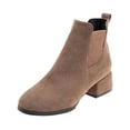 thumbnail image 2 of drppepioner Boots for Women Fall Winter Solid Color Flock Boots Chunky Heel Middle Heel Short Boots Pointed toe Boots, 2 of 5