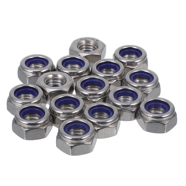 AURARMLET 15Pcs Stainless Steel Hexagon Nuts Set for Machinery Fastening with Nylon Lock Feature