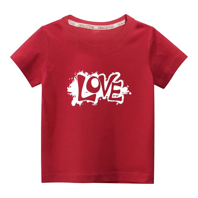 Penkiiy Tout-Petits Enfants Garçons Filles Mode Mignon Col Rond Imprimé Manches Courtes Haut 4-5 Ans Rouge