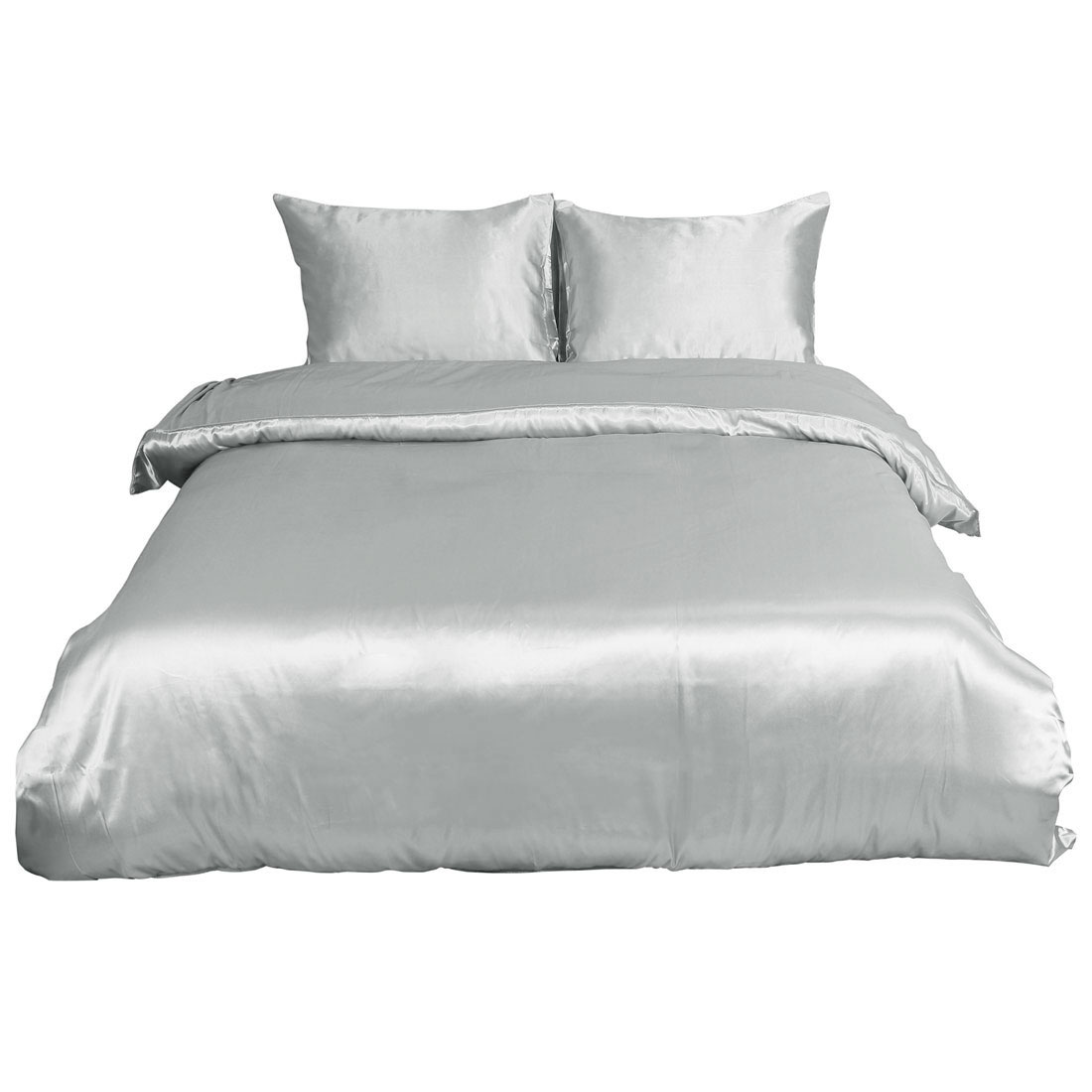 Unique Bargains Satin Duvet Cover Set 3 Piece and Pillow Sham Set