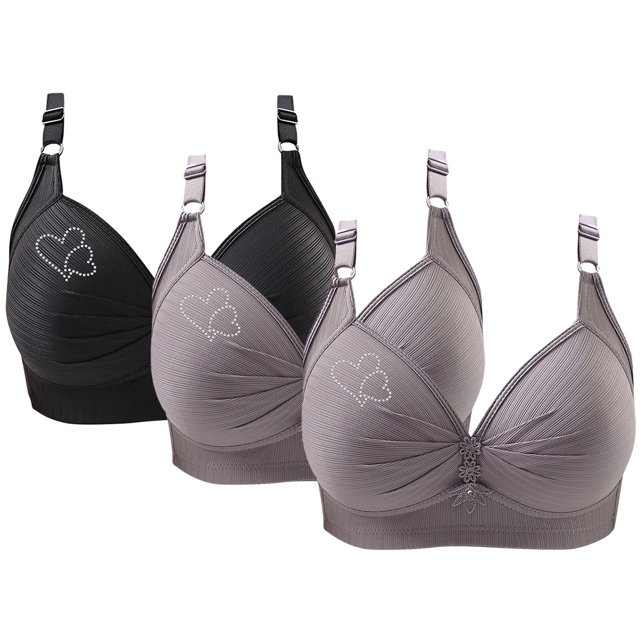 Bras for Women, 3PCS Womans Printing Gathered Together Large Size Daily Bra Underwear No Rims