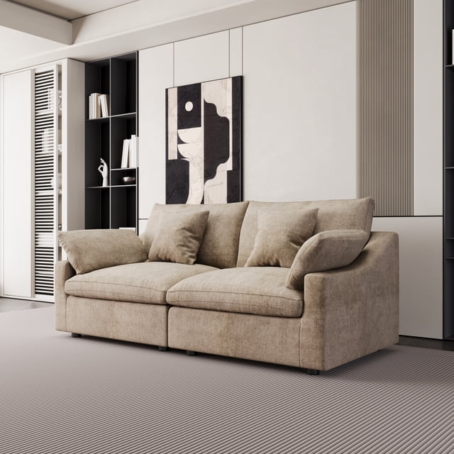 The Magic Home Cloud Modular Linen Sectional Sofa, Khaki