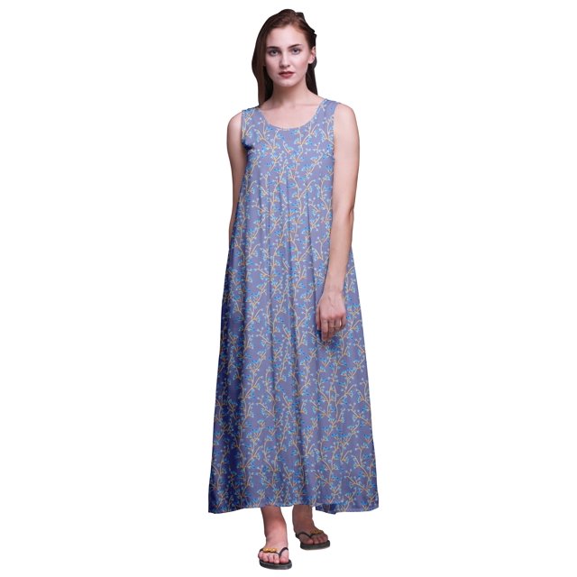 Bimba Robe de Nuit en Rayonne Imprimée pour Femmes, Sans Manches, Tenue de Nuit, Robe Maxi - TG
