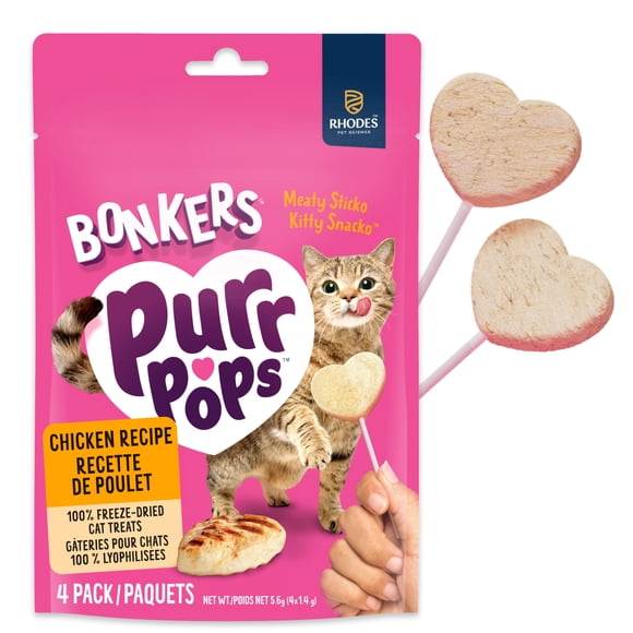 BONKERS Gâteries pour chat sur bâton Purrpops, sucettes de poulet lyophilisé, emballage de 4