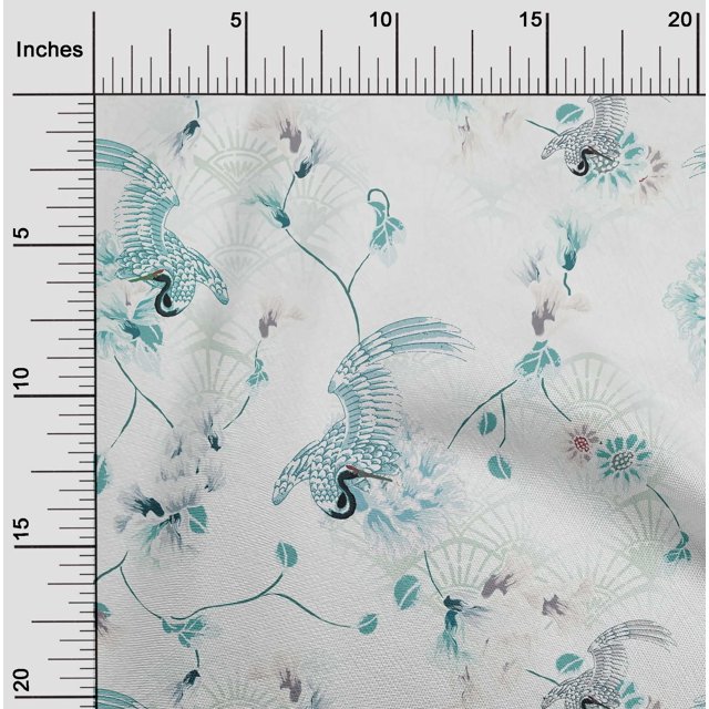 oneOone Tissu Jersey Viscose Crème Floral & Paon Matériel de Robe Tissu Imprimé Tissu au Mètre 60 Pouces de Large