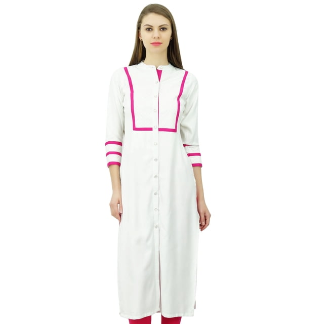 Phagun Kurta Tunique Droite en Rayonne pour Femmes, Kurti à devant Ouvert, Col Mandarin, Haut Indien