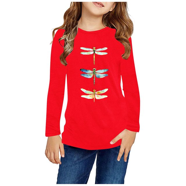 RXIRUCGD Chemises à Manches Longues pour Filles, Col Rond Mignon, Blouses Décontractées Élégantes (Rouge, Taille : 4 Ans)