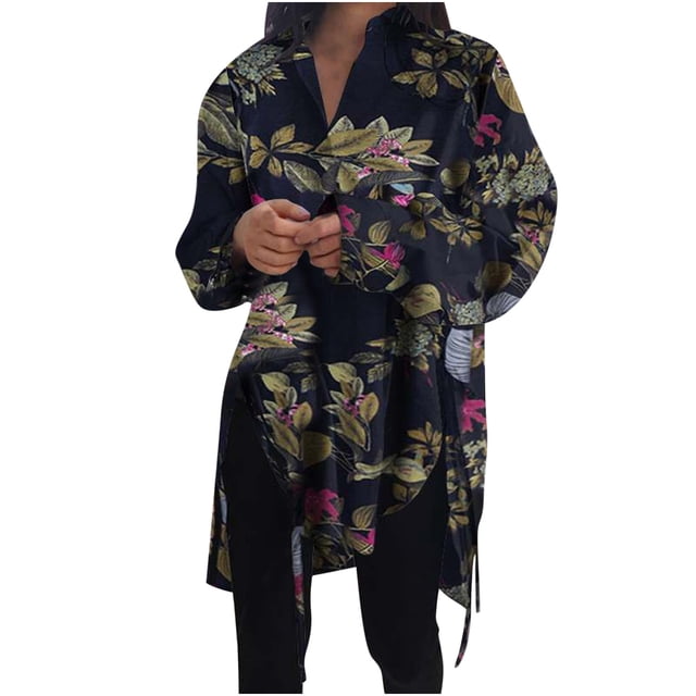 Birdeem Chemise Ajustée Ample pour Femme, Courte, devant, Dos Long, à Lacets, Manches Longues, Col en V, Haut/chemise