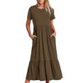 thumbnail image 1 of Jusqu'à 65 % de Rabais! Robes d'Été Mode pour Femmes 2024 Grande Taille Décontractées à Manches Courtes Col Ras du Cou Robe Décontractée Fluide à Étages Maxi de Plage avec Poches, 1 of 5