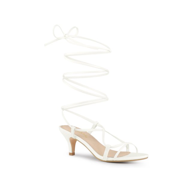 BLISSFUL STEP Sandales à Petits Talons à Brides et à Lacets pour Femmes Blanches (Taille 7,5)