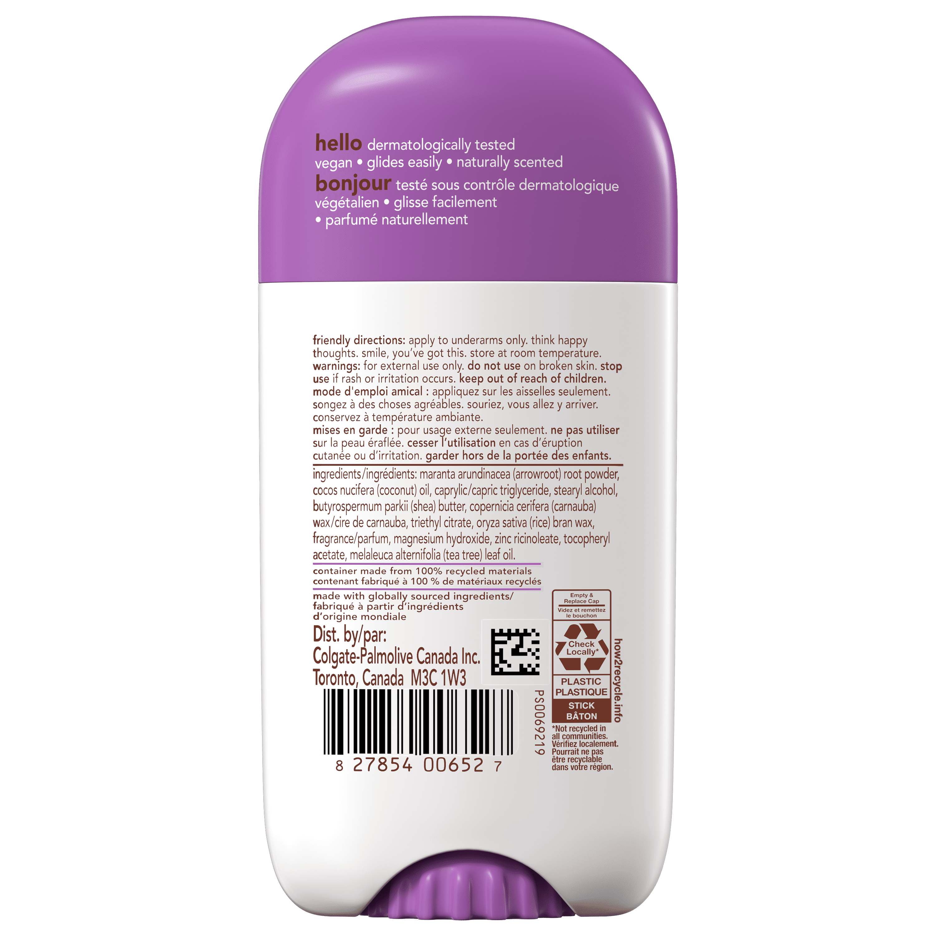 Déodorant Hello sans aluminium homme/femme, lavande et vanille, stick 73 g