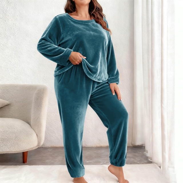 Ounisa Women Plus Size Pajama Set, Long Sleeve Button-Down Soft Comfy Two-Piece Sleepwear Lounge Set