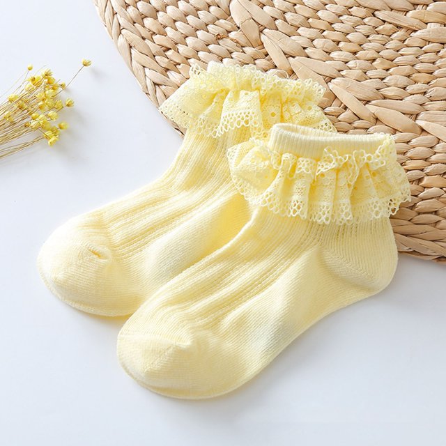 RXIRUCGD Boy's And Girl's Baby Solid Color Lace Socks( Yellow, Size:6 Years )