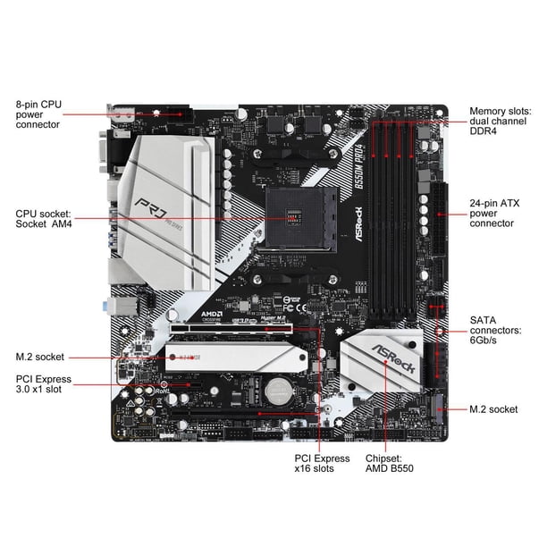 ASRock B550M PRO4 AM4 AMD B550 SATA 6Gb/s Micro ATX AMD