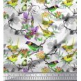 thumbnail image 1 of Soimoi Modal Satin Fabric Floral & Sparrow Bird Print Fabric by The Yard 42 Inch Wide, 1 of 3