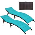 thumbnail image 4 of Costway 2 Pcs Chaise Longue Pliante en Rotin pour Patio avec Coussin Double Face Turquoise, 4 of 10
