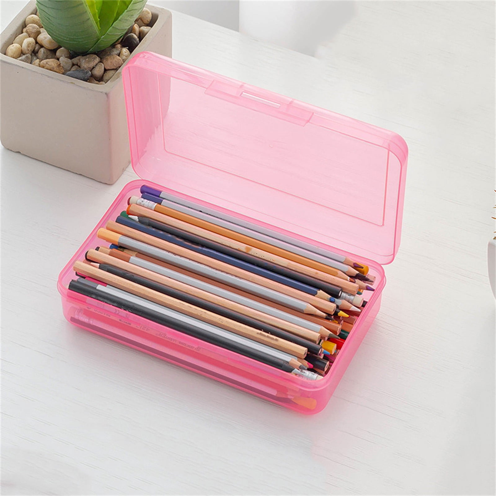 Lolmot Trousse à Crayons en Plastique avec Couvercle à Pression, Transparente